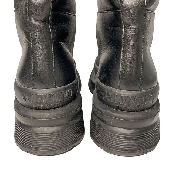 Valentino Garavani Leather Rockstud Platform Biker Boots EU 40 US 10 Black - Picture 8 of 12